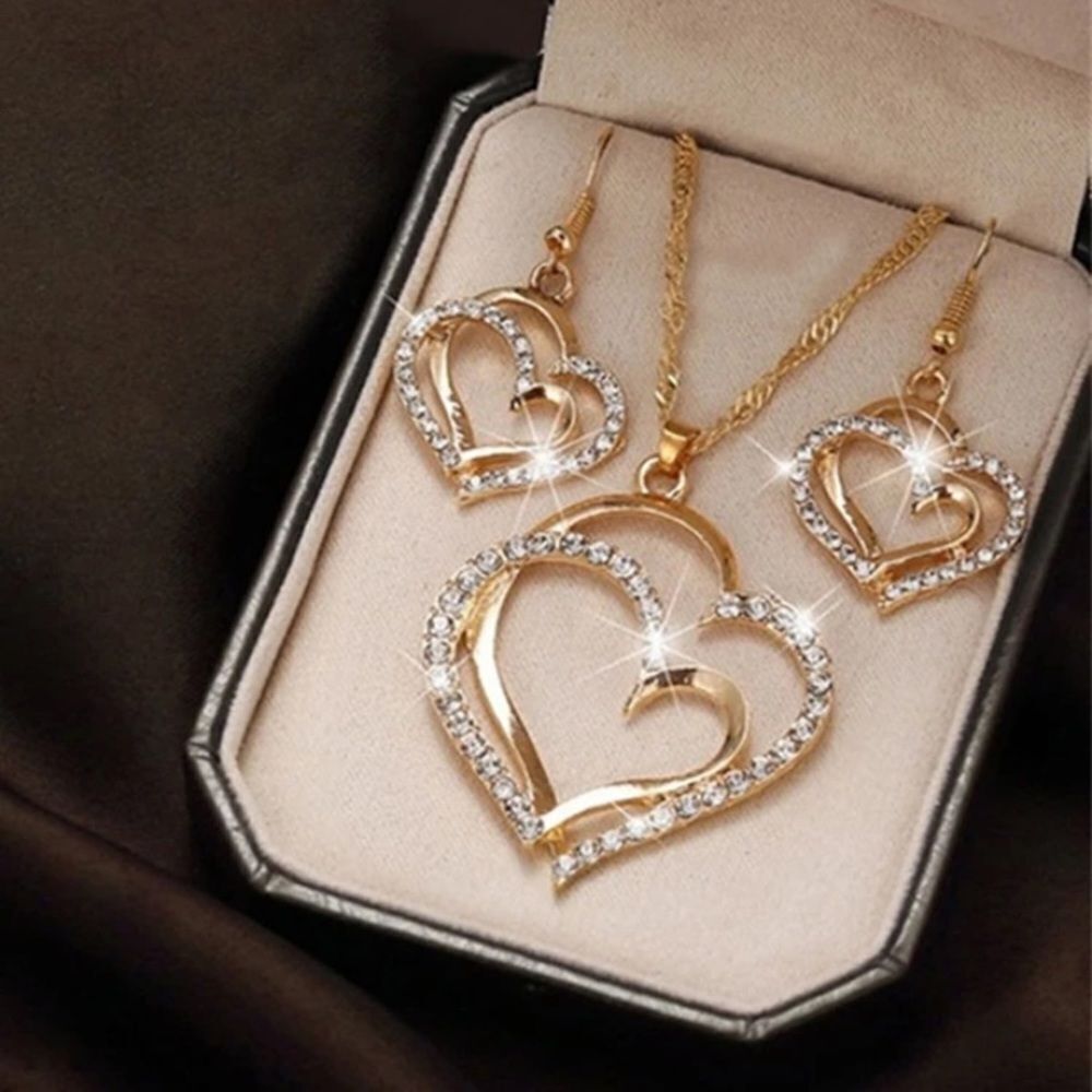 3for$20 NEW 3pcs/set Cubic Zirconia Heart Decor Jewelry Set Beautiful Necklace